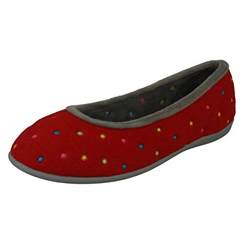 Padders Ballerina Wide E Fitting Damen Memory Foam Hausschuhe, Red Combi, 37EU von Padders