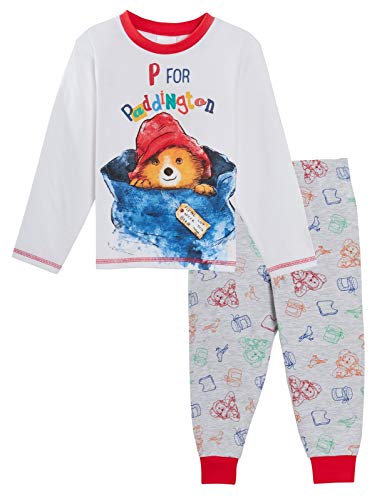 Paddington Bär Schlafanzug Luxus Kinder Voll-Länge Hose mit langärmligem T-Shirt Jungen Mädchen Unisex Charakter Pyjama Geschenkset, 110, Weiß von Lora Dora