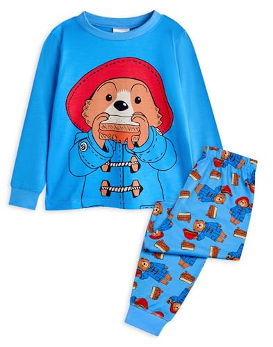 Paddington Bär Kinder-Pyjama-Set | Langärmliges Oberteil mit Bären-Grafik und Pyjamahose mit Langen Beinen für Kinder in Blau und Rot | Sandwich-Allover-Print-Nachtwäsche für Jungen und Mädchen von Paddington