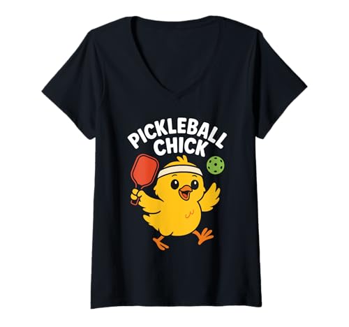 Damen Pickleball Chick, niedliches, lustiges Paddelliebhaber-Sportler, Damen und Mädchen T-Shirt mit V-Ausschnitt von Paddle Chick Apparel