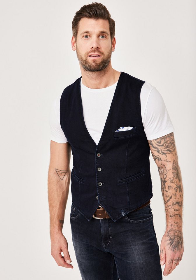 Paddock's Jeansweste STAN Dunkle Jeansweste mit Einstecktuch von Paddock's