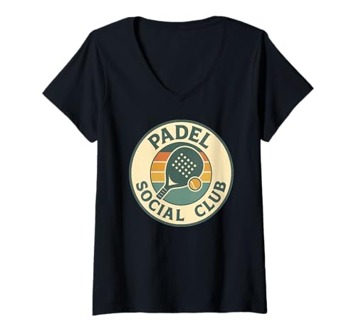 Damen Padel Social Club T-Shirt mit V-Ausschnitt Damen Padel Social Club T-Shirt mit V-Ausschnitt von Padel Loving Sports Design Co.