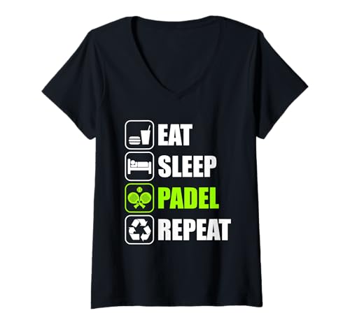 Damen Eat Sleep Padel lustiges Padelball Spieler T-Shirt mit V-Ausschnitt von Padelball Outfit & lustige Padelball Sprüche
