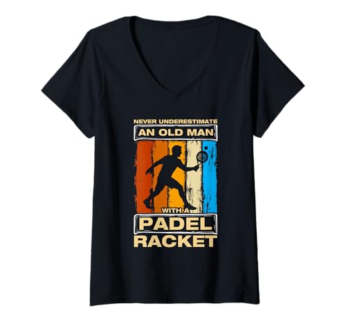 Damen Never Underestimate an Old Man lustiges Padelball Spieler T-Shirt mit V-Ausschnitt von Padelball Outfit & lustige Padelball Sprüche