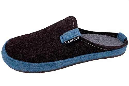 Padero TONI Hausschuhe warme Pantoffeln aus Wollfilz, Braun-Blau, EU 38 von Padero