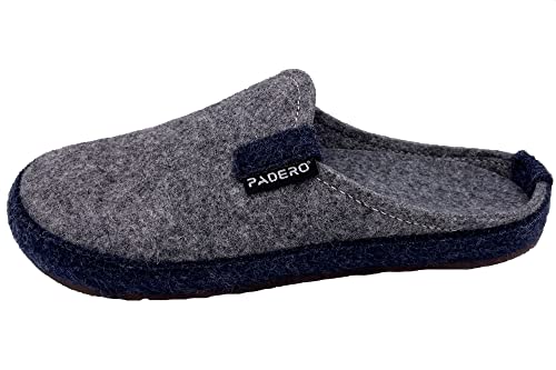 Padero TONI Hausschuhe warme Pantoffeln aus Wollfilz, Grau-Jeans, EU 43 von Padero