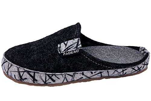Padero TONI-Striped Hausschuhe warme Pantoffeln aus Wollfilz, Graphit, EU 39 von Padero