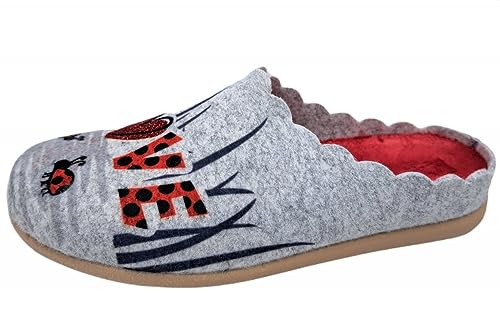 Padero Damen Filzpantoffel Hausschuhe Filz mit loser Einlage, Marienkäfer-M1, EU 38 von Padero