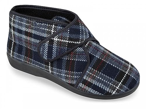 Padero Herren Klettschuh Bequemer Knöchelhoher Klettverschluss Hausschuh weit, Blau-88, EU 44 von Padero