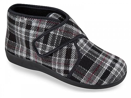 Padero Herren Klettschuh Bequemer Knöchelhoher Klettverschluss Hausschuh weit, Grau-93, EU 45 von Padero