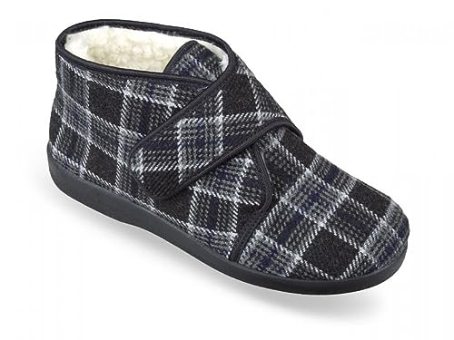 Padero Klettschuh Hausschuhe warm gefüttert mit Schurwolle Knöchelhoch weit, Dunkelgrau-10, EU 44 von Padero