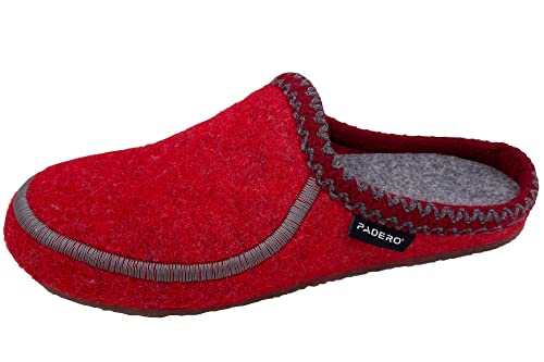 Padero MANNI Hausschuhe warme Pantoffeln aus Wollfilz, Rot, EU 38 von Padero