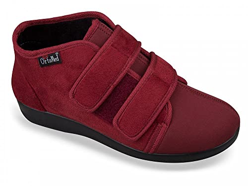 Padero OrtoMed Klettschuhe mit loser Einlage Verbandschuhe weit geschnitten Hausschuhe, Rot, EU 38 von Padero