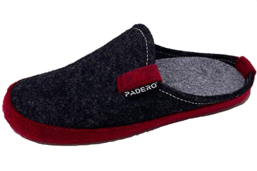 Padero TONI Hausschuhe warme Pantoffeln aus Wollfilz, Graphit-Rot, EU 39 von Padero