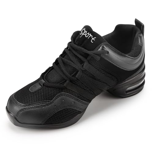 PADGENE Jazz Schuhe für Damen, Schnürschuhe, atmungsaktiv, für Damen, geteilte Sohlen, Sportliche Tanzschuhe, S Klassisch Schwarz, 41 EU von Padgene