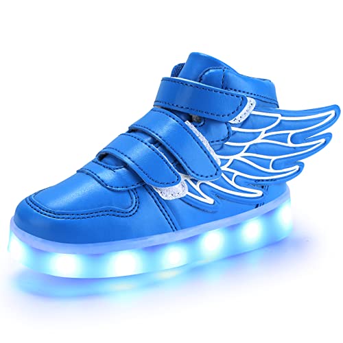 PADGENE Schuhe für Kinder, Jungen, Mädchen, Sneaker, LED, beleuchtet, 7 Farben, blinkend, USB, wiederaufladbar, Sicherheit, Mode, Oberteil, Größe, blau, 27 EU von Padgene