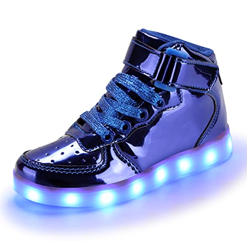 PADGENE Schuhe für Kinder, Jungen, Mädchen, Sneaker, LED, beleuchtet, 7 Farben, blinkend, USB, wiederaufladbar, Sicherheit, Mode, Oberteil, Größe, blau glänzend, 26 EU von Padgene