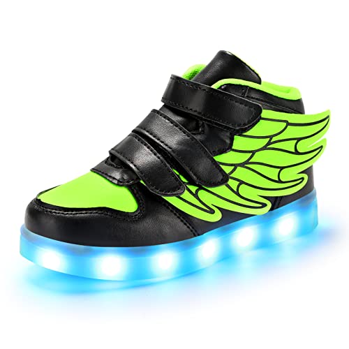 PADGENE Schuhe für Kinder, Jungen, Mädchen, Sneaker, LED, beleuchtet, 7 Farben, blinkend, USB, wiederaufladbar, Sicherheit, Mode, Oberteil, Größe, grün, 28 EU von Padgene