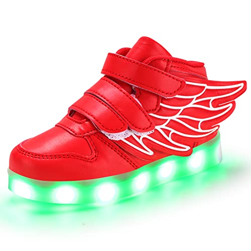 PADGENE Schuhe für Kinder, Jungen, Mädchen, Sneaker, LED, beleuchtet, 7 Farben, blinkend, USB, wiederaufladbar, Sicherheit, Mode, Oberteil, Größe, rot, 25 EU von Padgene