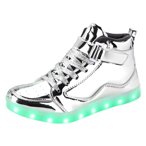 PADGENE Sportschuhe mit blinkenden LEDs, für Damen und Herren, wiederaufladbar über USB, Fx Silber, 35 EU von Padgene