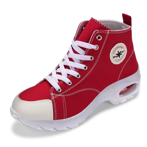 Padgene Damen Canvas Wedge Trainer Damen Lace Up Side Zip High Top Ankle Boots Sneaker Pump Sportschuhe von Padgene