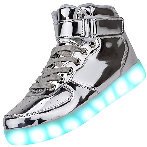 Padgene Damen Herren LED leuchtet Turnschuhe High Top Blinken Trainer USB Ladekabel Spitze bis Paare Schuhe, Silber, 36 EU Padgene Damen Herren LED leuchtet Turnschuhe High Top Blinken Trainer USB Ladekabel Spitze bis Paare Schuhe, Silber, 36 EU von Padgene