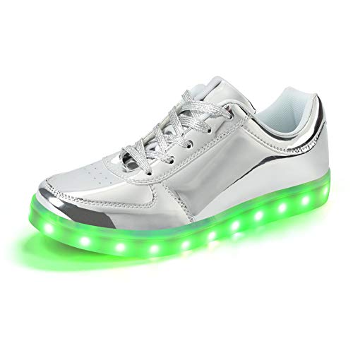 Padgene Damen Herren LED leuchtet Turnschuhe High Top Blinken Trainer USB Ladekabel Spitze bis Paare Schuhe, Silber, 46 EU von Padgene