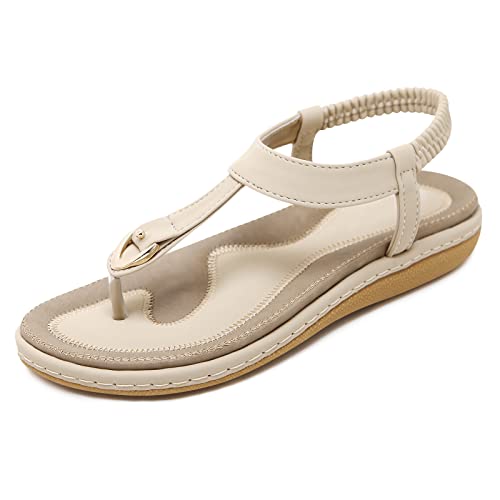 Padgene Damen Sandalen, Open Toe Sommer Schuhe Elastische Band Damen, Beige, 38 EU von Padgene