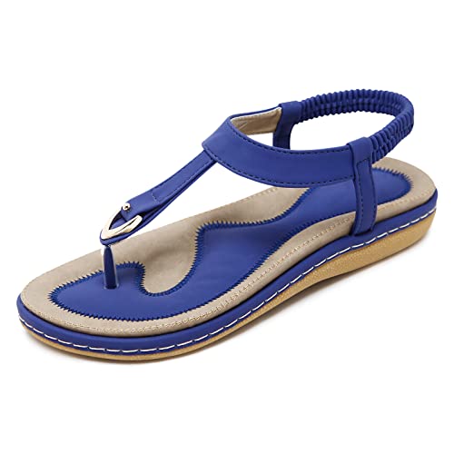 Padgene Damen Sandalen, Open Toe Sommer Schuhe Elastische Band Damen, Blau, 40 EU von Padgene