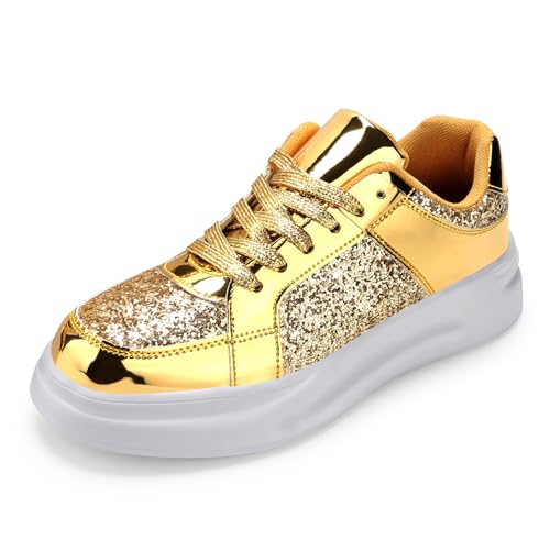 Padgene PADGENE Laufschuhe mit Kissen, Damen, Laufschuhe, Reisen, lässig, Turnschuhe, Laufen, Fitnessstudio, Fitness, Sportschuhe, modisch, im Freien, Gold glänzend, 36 EU von Padgene