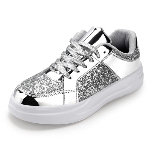 Padgene PADGENE Laufschuhe mit Kissen, Damen, Laufschuhe, Reisen, lässig, Turnschuhe, Laufen, Fitnessstudio, Fitness, Sportschuhe, modisch, im Freien, Silber glänzend, 36 EU von Padgene