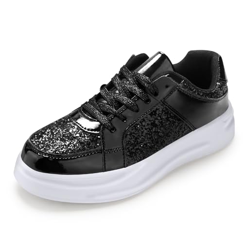 Padgene PADGENE Laufschuhe mit Kissen, Damen, Laufschuhe, Reisen, lässig, Turnschuhe, Laufen, Fitnessstudio, Fitness, Sportschuhe, modisch, im Freien, schwarz glänzend, 37 EU von Padgene