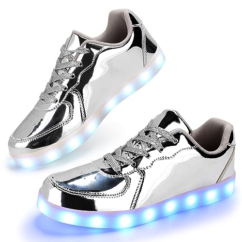 Padgene PADGENE Sportschuhe mit blinkenden LEDs, für Damen/Herren, wiederaufladbar über USB, Re Silber, 43 EU von Padgene