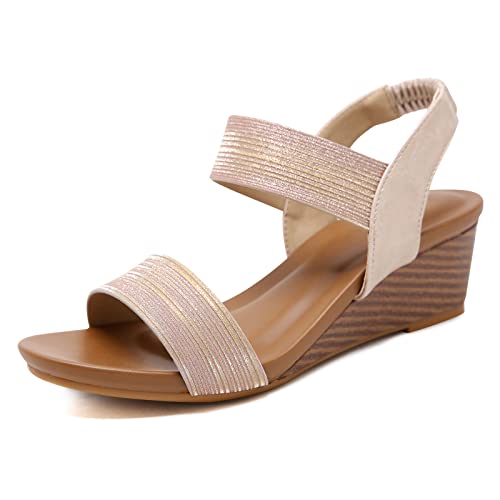 Padgene Sandalen Frau, Diagonal Open Toe Sommer Schuhe Elastische Frau, Gold, 42 EU von Padgene