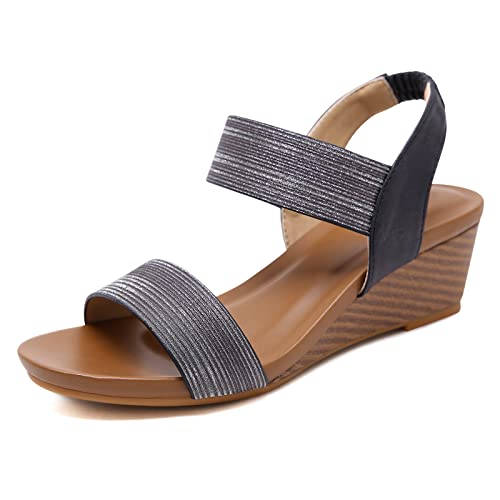 Padgene Sandalen Frau, Diagonal Open Toe Sommer Schuhe Elastische Frau, Schwarz, 41 EU von Padgene