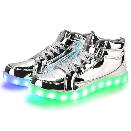 Padgene Sportschuhe mit blinkenden LEDs, für Damen/Herren, wiederaufladbar über USB, Xe Silber, 39 EU von Padgene