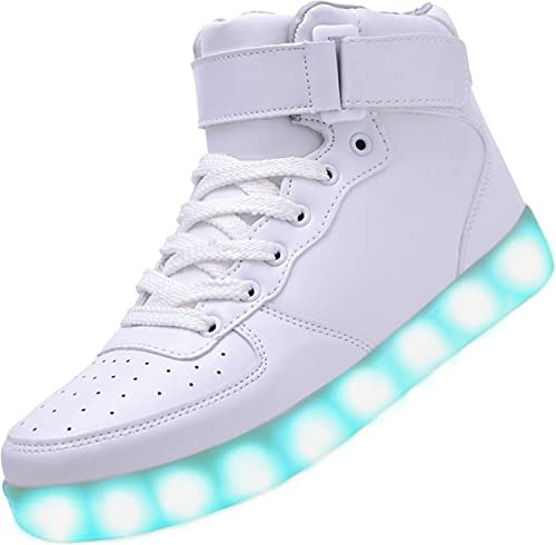 Padgene Unisex Damen-/Herren Sneaker mit Beleuchtung, hoch geschnitten, über USB aufladbar, LED-Lichter, 7 Farben, Sneaker mit Beleuchtung, Turnschuhe Schuhe Sportkleidung Laufschuhe Schuhe für Paare, weiß - weiß - Größe: 42 von Padgene