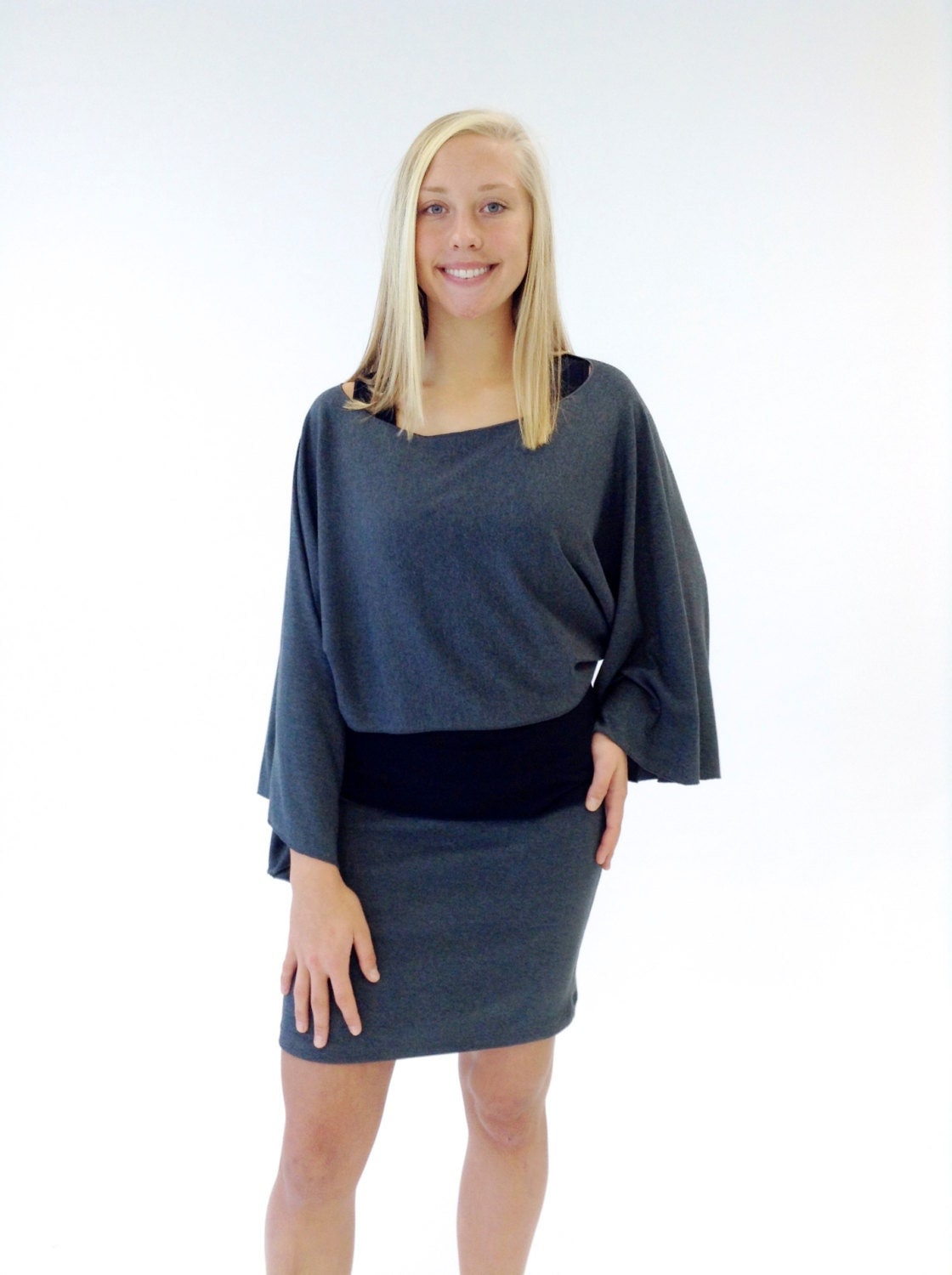 Frauen Kimono Langarm Shrug - Kurzer Graues Stretch Jersey Loses Top Tolles Layering Stück Yoga Cover-Up von PadmaYogaWear