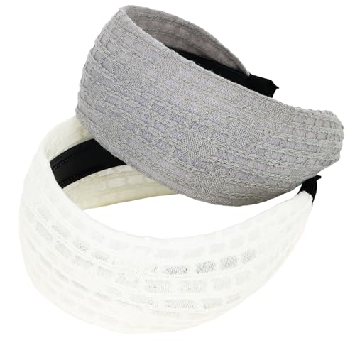 Padorul 2 Stück breite Stirnbänder für Frauenhaar – bequemer, rutschfester Stretch-Strick, modischer Haarschmuck (grau-weiß) von Padorul