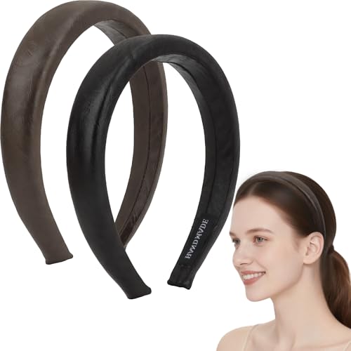 Padorul 2 gepolsterte Schwamm-Stirnbänder für Damen – weiches, breites Komfort-Stirnband für den täglichen Gebrauch – rutschfestes Mode-Accessoire (Schwarz/Dunkelbraun) von Padorul