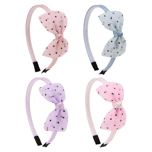 Padorul 4 Stück gepunktete Schleifen-Stirnbänder für Damen und Mädchen, Retro, dehnbar, rutschfest, Haarschmuck für den täglichen Gebrauch und Geschenk von Padorul