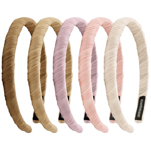 Padorul 5 Stück Stoffumwickelte Stirnbänder, weich gepolstert, rutschfeste, bequeme Haarbänder für Damen und Mädchen, für den täglichen und modischen Gebrauch Padorul 5 Stück Stoffumwickelte Stirnbänder, weich gepolstert, rutschfeste, bequeme Haarbänder für Damen und Mädchen, für den täglichen und modischen Gebrauch von Padorul