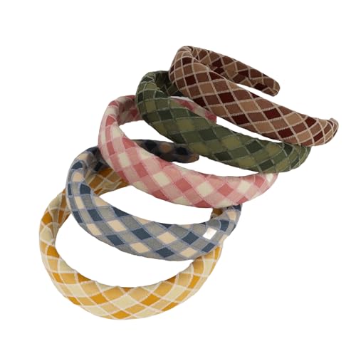 Padorul 5 Stück Vintage Plaid breite Stirnbänder für Frauen rutschfeste dehnbare Haarbänder Mode Haarschmuck für den täglichen Gebrauch, Party, Make-up Padorul 5 Stück Vintage Plaid breite Stirnbänder für Frauen rutschfeste dehnbare Haarbänder Mode Haarschmuck für den täglichen Gebrauch, Party, Make-up von Padorul