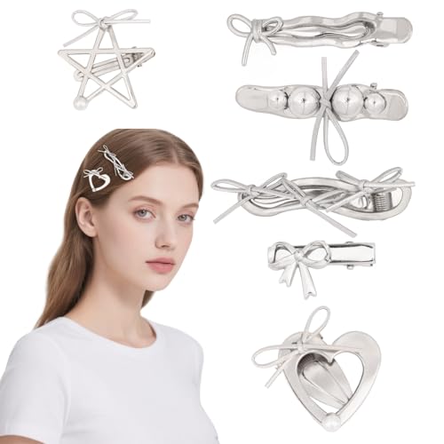 Padorul 6 Stück Haarspangen mit Metallschleife, silberfarbene Haarspangen für Frauen und Mädchen, rutschfeste Haar-Accessoires für lange, kurze, dünne Haare, modische Haarnadeln für tägliche Party Padorul 6 Stück Haarspangen mit Metallschleife, silberfarbene Haarspangen für Frauen und Mädchen, rutschfeste Haar-Accessoires für lange, kurze, dünne Haare, modische Haarnadeln für tägliche Party von Padorul