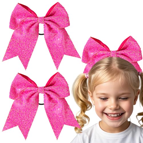 Padorul Haargummis mit Schleife für Damen, glitzernd, glitzernd, glitzernd, Zubehör für Haar-Styling, Pferdeschwanz-Halter, Hot Pink, 2 Stück Padorul Haargummis mit Schleife für Damen, glitzernd, glitzernd, glitzernd, Zubehör für Haar-Styling, Pferdeschwanz-Halter, Hot Pink, 2 Stück von Padorul