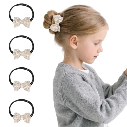 Padorul Haargummis mit glitzernden Schleifen, elastische Bänder mit Strass, rutschfeste Pferdeschwanz-Halter für Damen und Mädchen, 4 Stück von Padorul