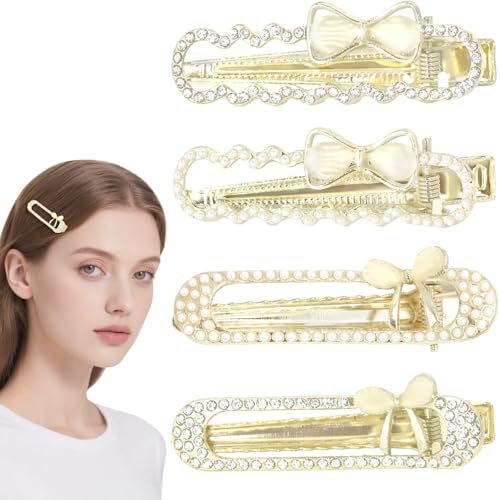 Padorul Haarspangen mit Strass-Schleife, glitzernde Kristall-Metall-Haarspangen mit rutschfestem Schnappverschluss für Damen und Mädchen, elegantes Haar-Accessoire für Party, Hochzeit, tägliches von Padorul