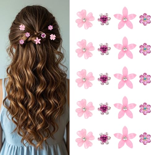 Padorul Mini-Blumen-Haarspangen, Kristall-Strasssteine, rosa Haarnadeln für Frauen und Mädchen, elegante Haar-Accessoires für Partys, Hochzeiten und den täglichen Gebrauch, 20 Stück Padorul Mini-Blumen-Haarspangen, Kristall-Strasssteine, rosa Haarnadeln für Frauen und Mädchen, elegante Haar-Accessoires für Partys, Hochzeiten und den täglichen Gebrauch, 20 Stück von Padorul