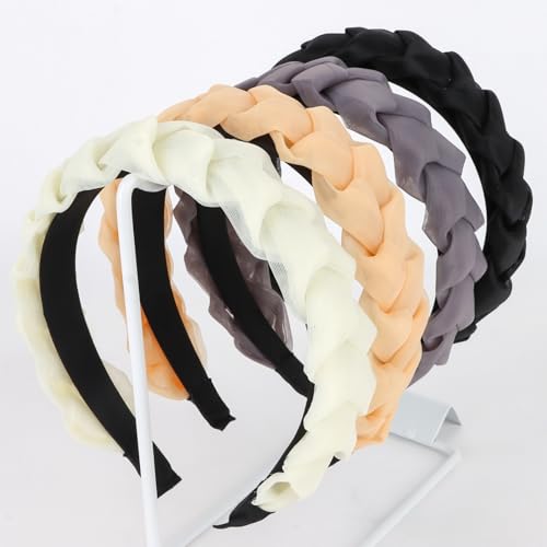 Padorul Trendige, geflochtene Chiffon-Stirnbänder für Damenhaar, Creme, Orange, Schwarz und Grau, rutschfest, stilvolle Haar-Accessoires für den täglichen Gebrauch und modische Upgrades, 4 Stück Padorul Trendige, geflochtene Chiffon-Stirnbänder für Damenhaar, Creme, Orange, Schwarz und Grau, rutschfest, stilvolle Haar-Accessoires für den täglichen Gebrauch und modische Upgrades, 4 Stück von Padorul
