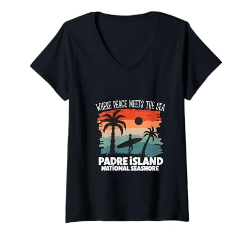 Damen Friede am Meer - Padre Island National Seashore T-Shirt mit V-Ausschnitt Damen Friede am Meer - Padre Island National Seashore T-Shirt mit V-Ausschnitt von Padre Island National Seashore in Texas Designs
